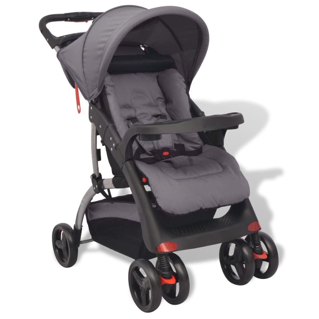 Poussette Bébé Gris Pliante 102x52x100cm Sécuritaire 15kg