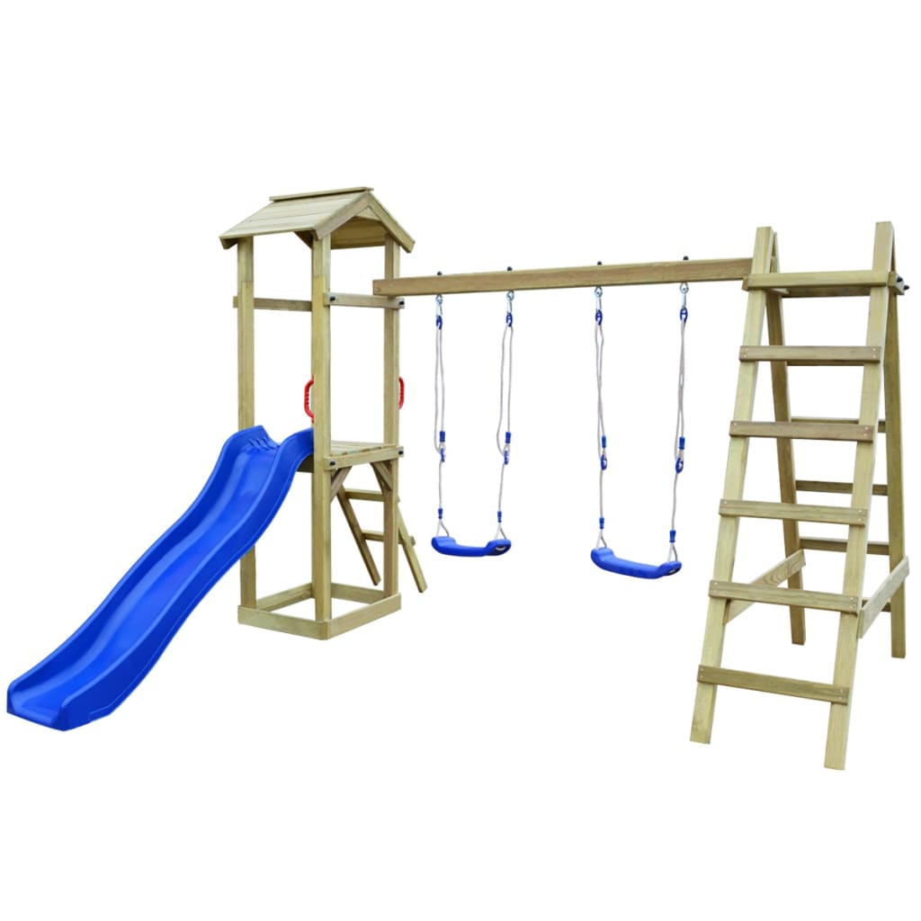 Maison de Jeu Extérieur Toboggan Pin Balançoires 7 Enfants