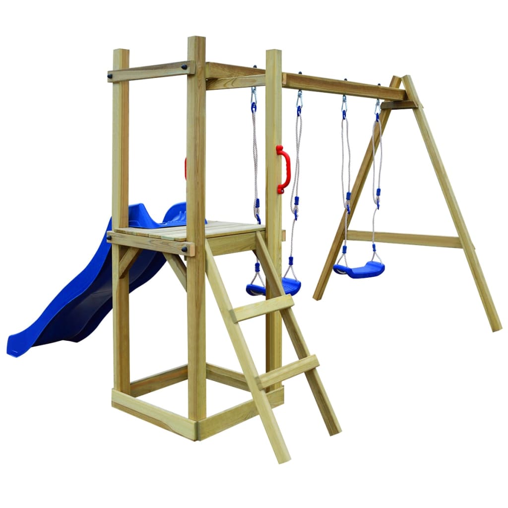 Maison de Jeu Toboggan Balançoire Pin 242x237cm – Jeu Extérieur