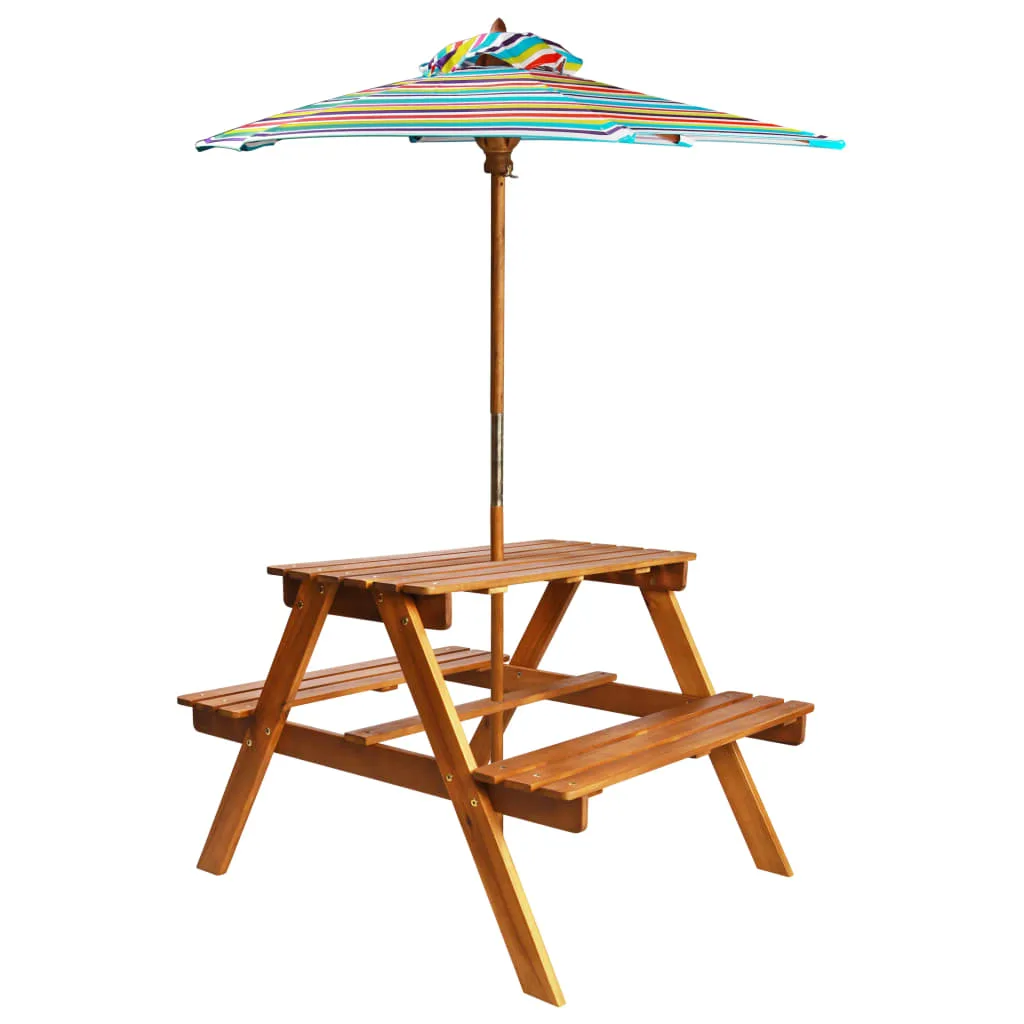 Table Pique-Nique Enfants Acacia 79x90x60cm Parasol Inclus