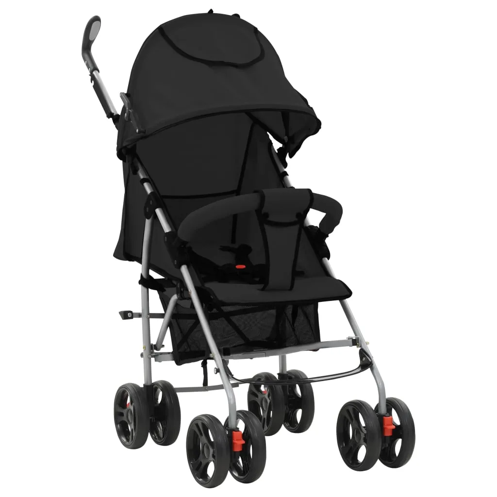 Poussette pliable 2 en 1 noir acier sécurité 0-15 kg bébé