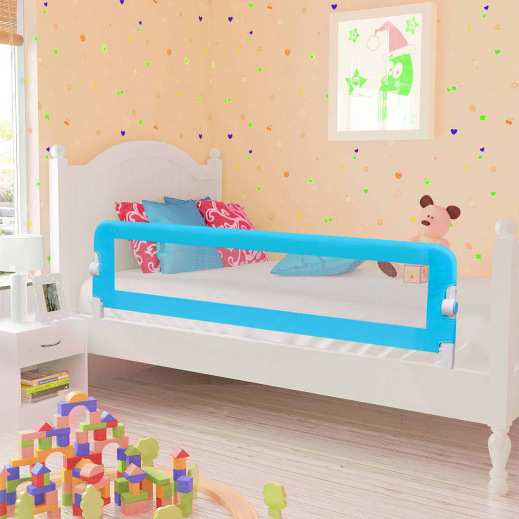 Barrière lit enfant bleu 120×42 cm polyester sécurisée 18 mois 5 ans
