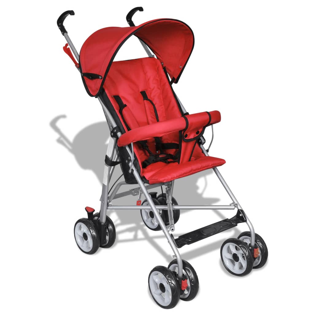 Poussette Bébé Rouge Légère Pliante Canette UV Ajustable