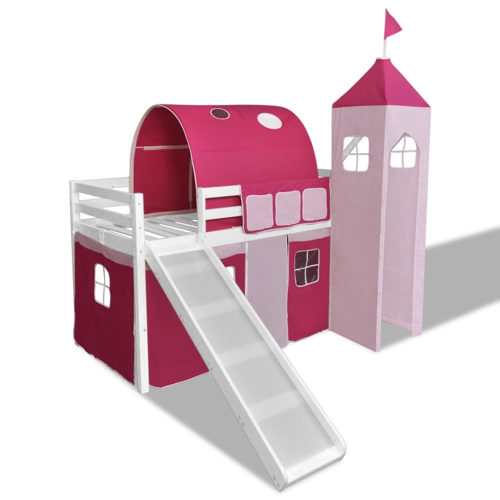 Lit Mezzanine Princesse Château Rose avec Échelle et Toboggan