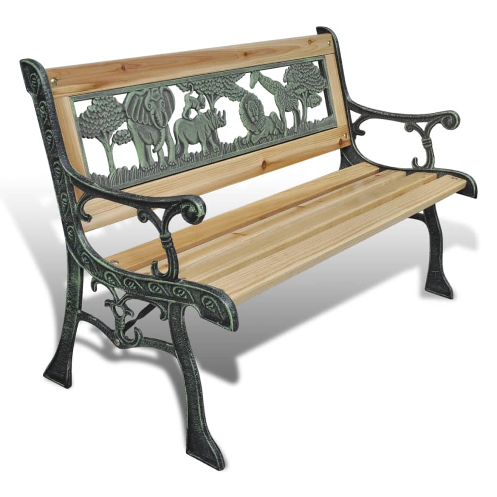Banc Jardin Enfants 84 cm Bois et Fer Finition Bronze