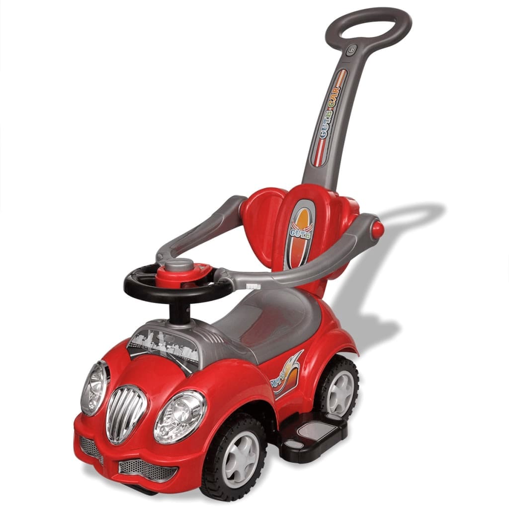Voiture Chevaucher Enfant Rouge Bois avec Manche Amovible