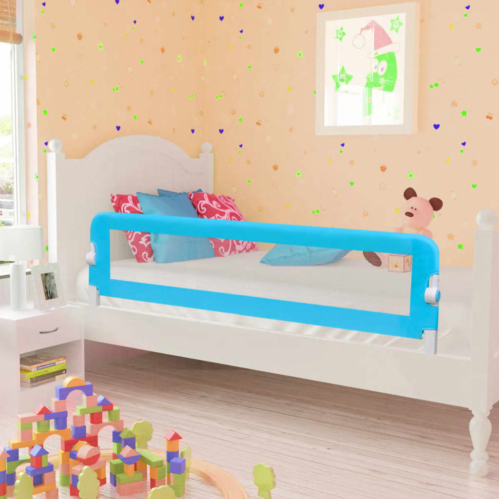 Barrière de Lit Enfant 150x42cm Bleu Rabattable Sécurité
