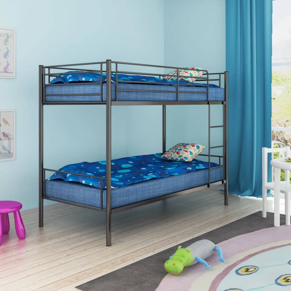 Lit superposé métal noir 90×200 cm pour enfants durable