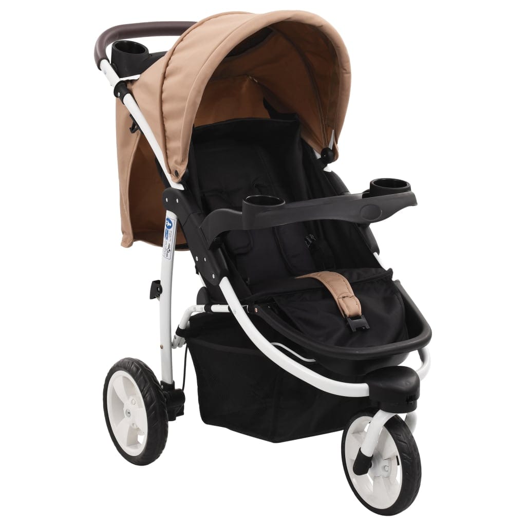 Poussette Bébé 3 Roues Taupe Noir Pliable Confortable
