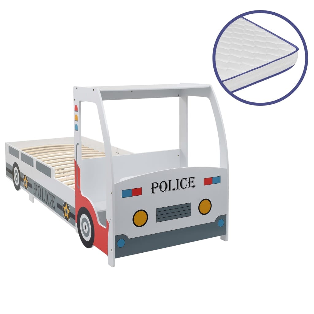 Lit Voiture Police Enfant avec Bureau et Matelas 90x200cm