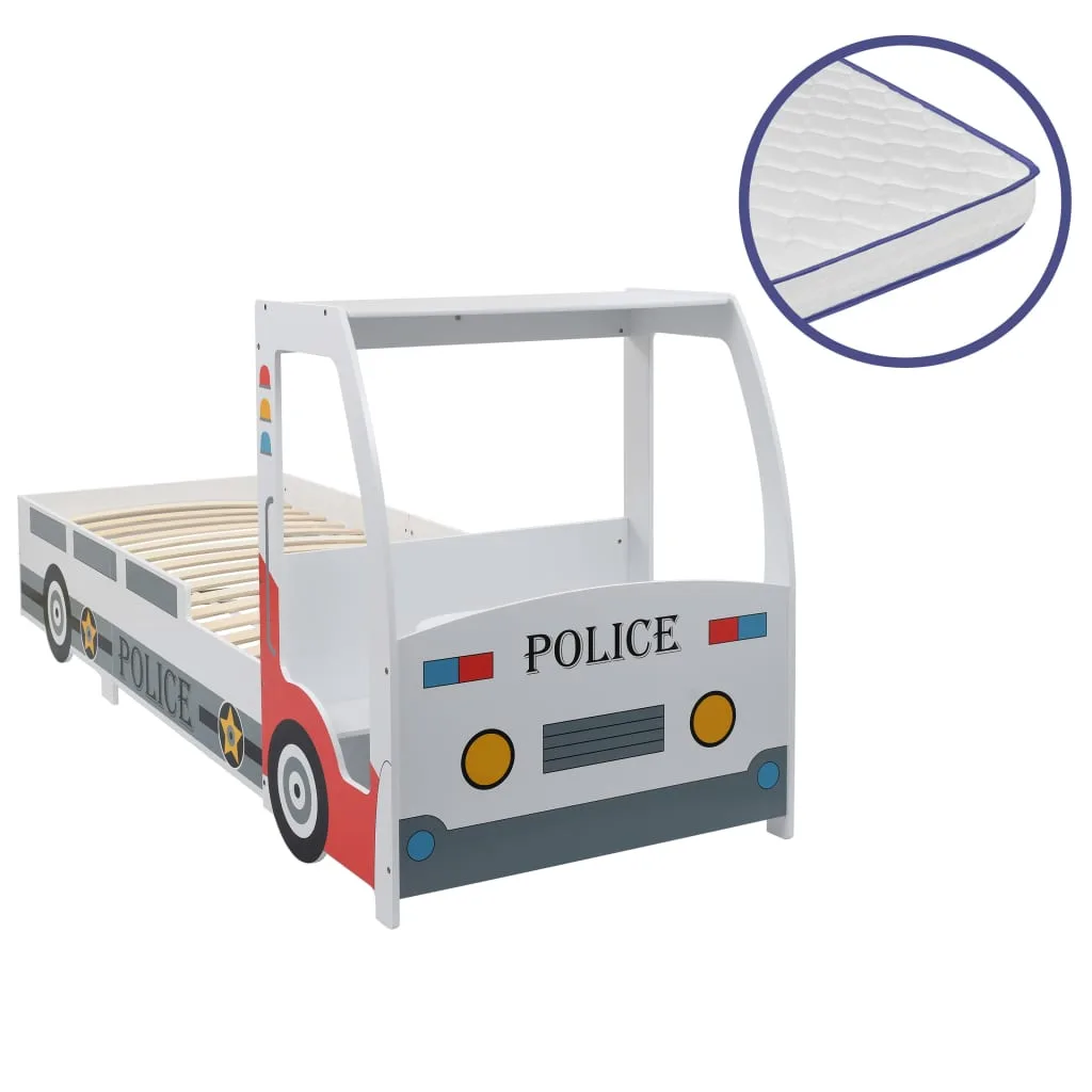 Lit Voiture Police Enfant avec Bureau et Matelas 90x200cm