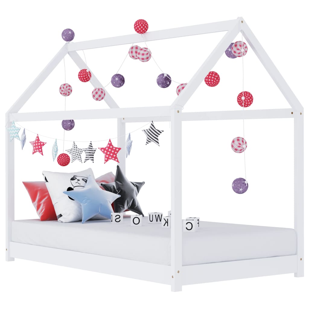 Cadre lit enfant pin massif blanc maison cabane 70×140 cm