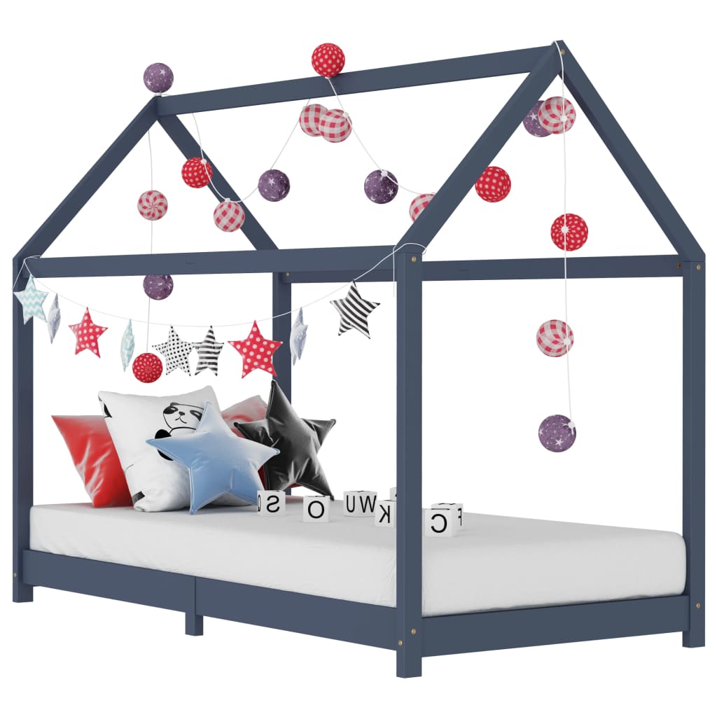 Cadre de Lit Enfant Gris Maison Arbre Bois Pin 90x200cm