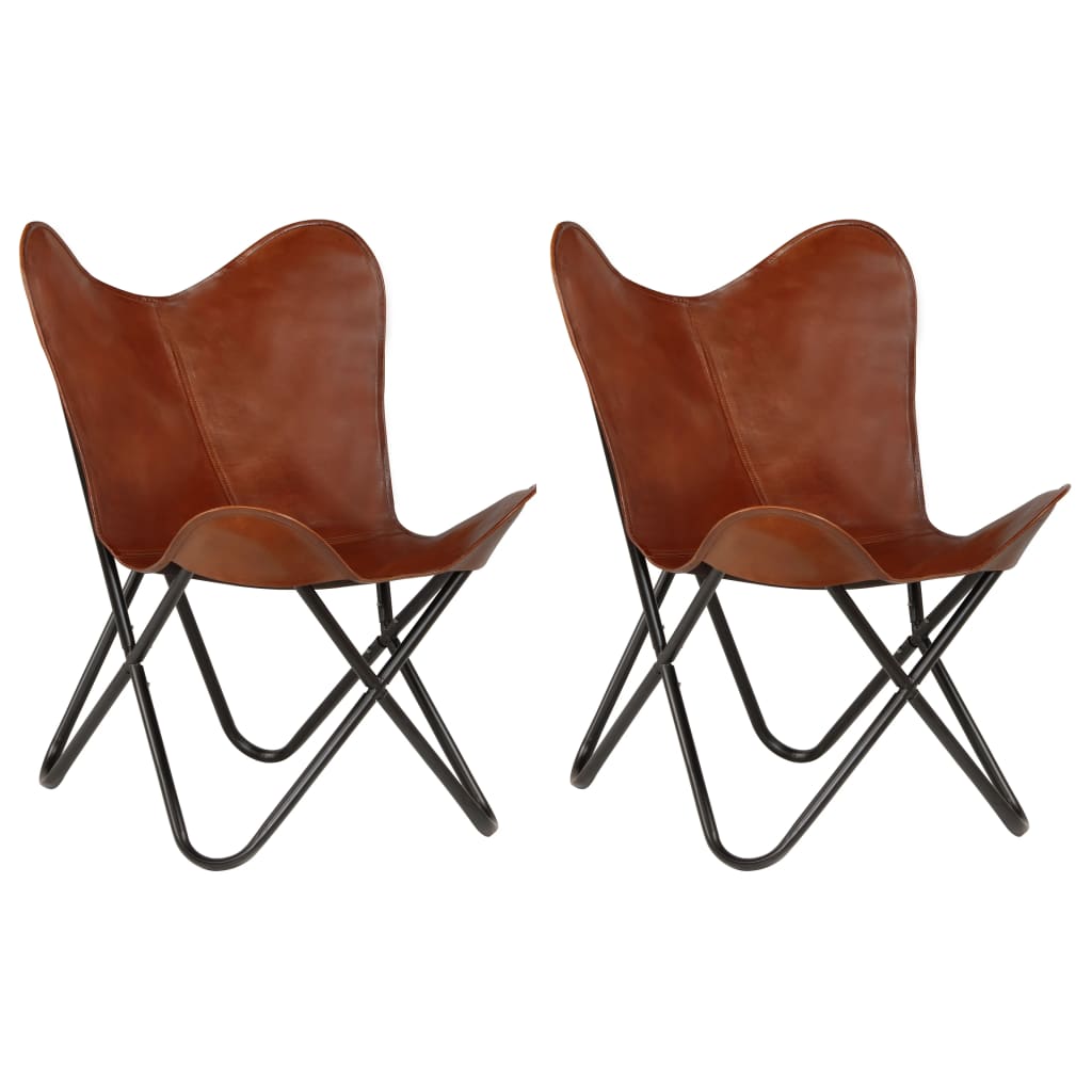 Chaise papillon cuir véritable 2 pcs marron enfant rétro