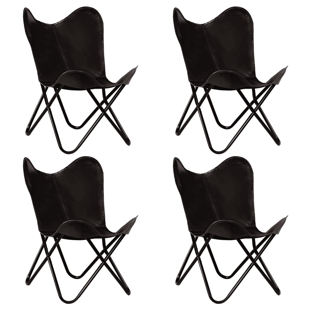 Chaises Papillon Enfant Cuir Véritable Noir Rétro 4 pcs