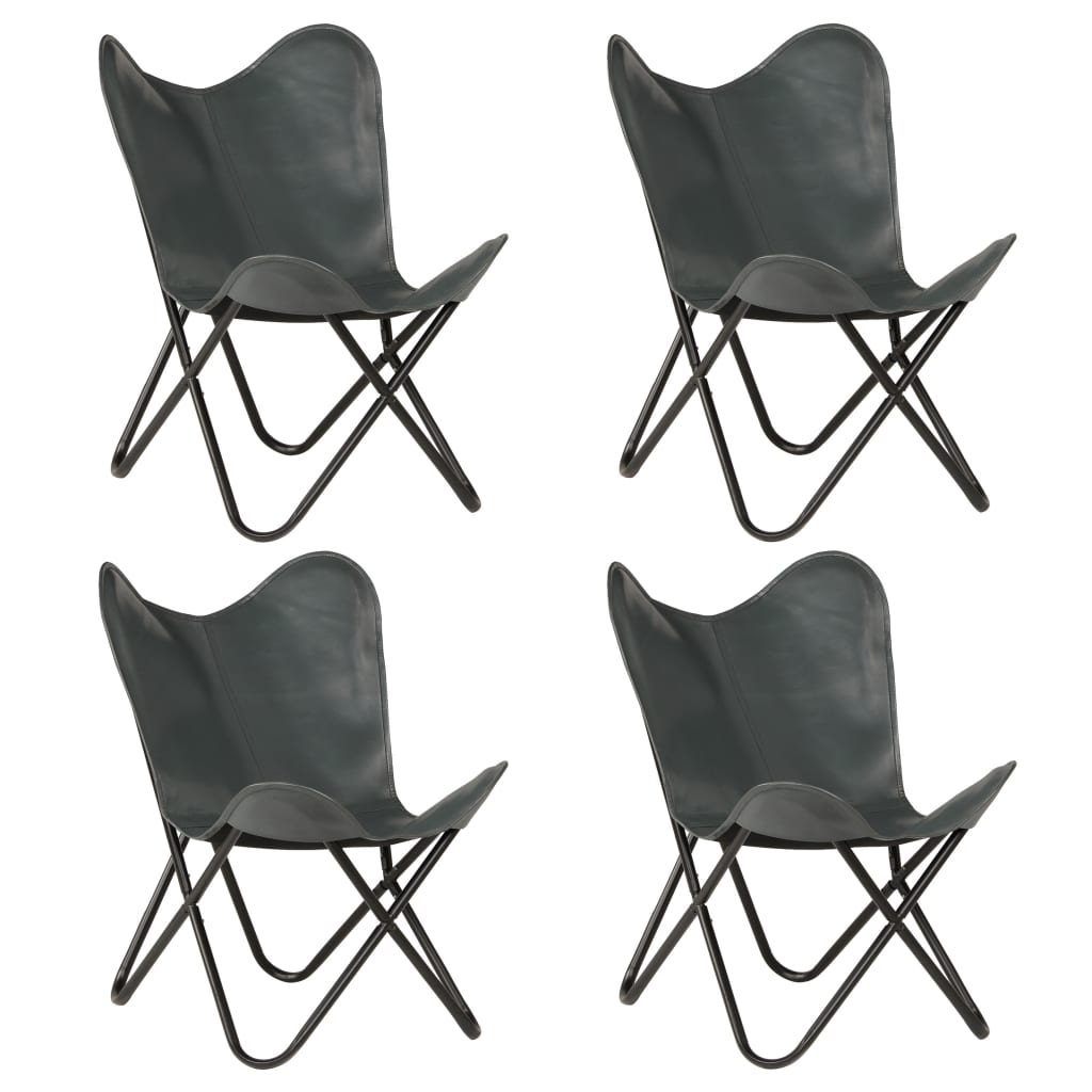 Chaises Papillon Cuir Enfants Gris 4 Pièces Design Rétro