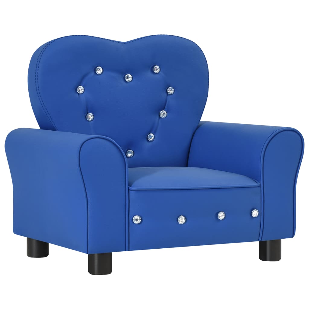 Canapé Enfant Cœur Bleu Simili Cuir Luxueux Chambre