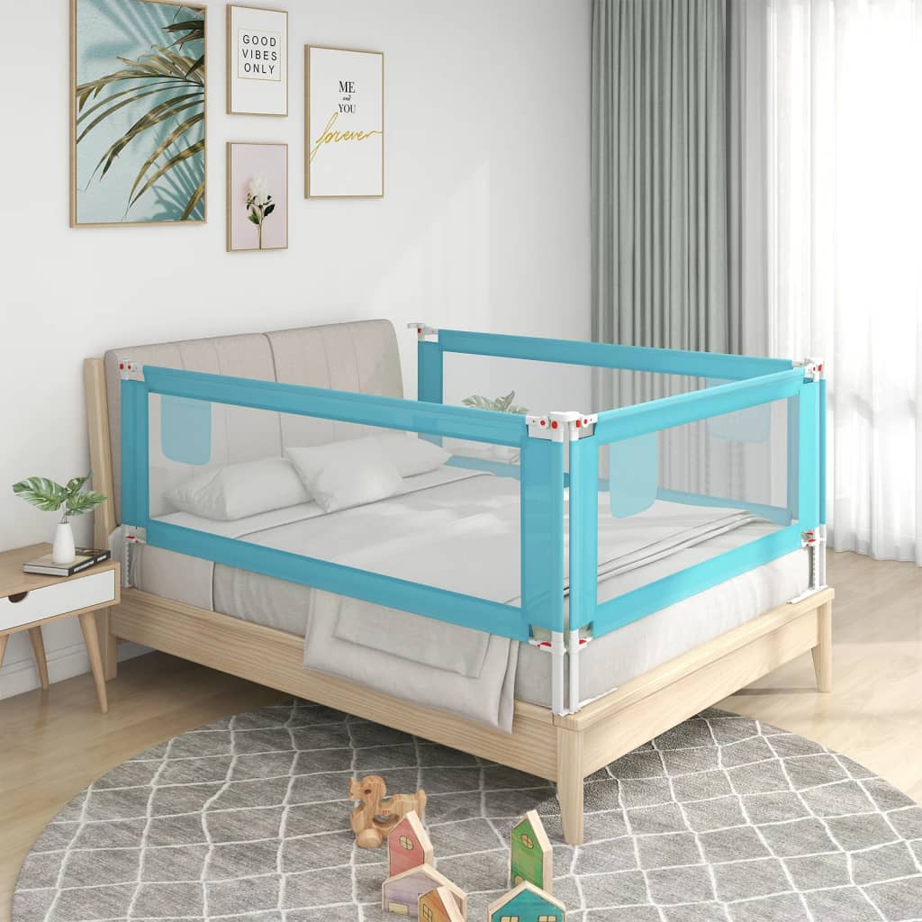 Barrière de Lit Enfant 200x25cm Sécurité Tissu Bleu