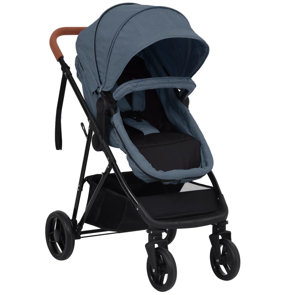 Poussette 2 en 1 Bébé Acier Pliable Bleu Marine Noir