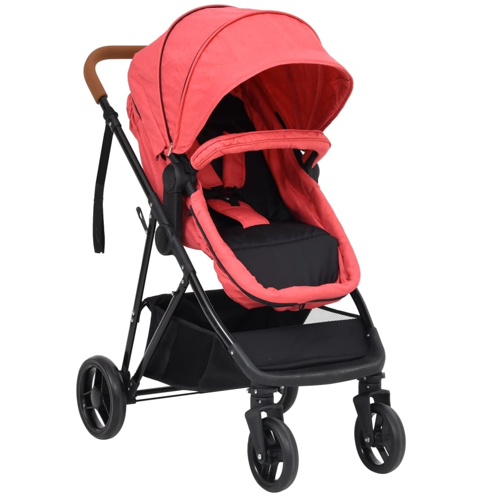 Poussette 2 en 1 Bébé Rouge Noir Acier Robuste Confort