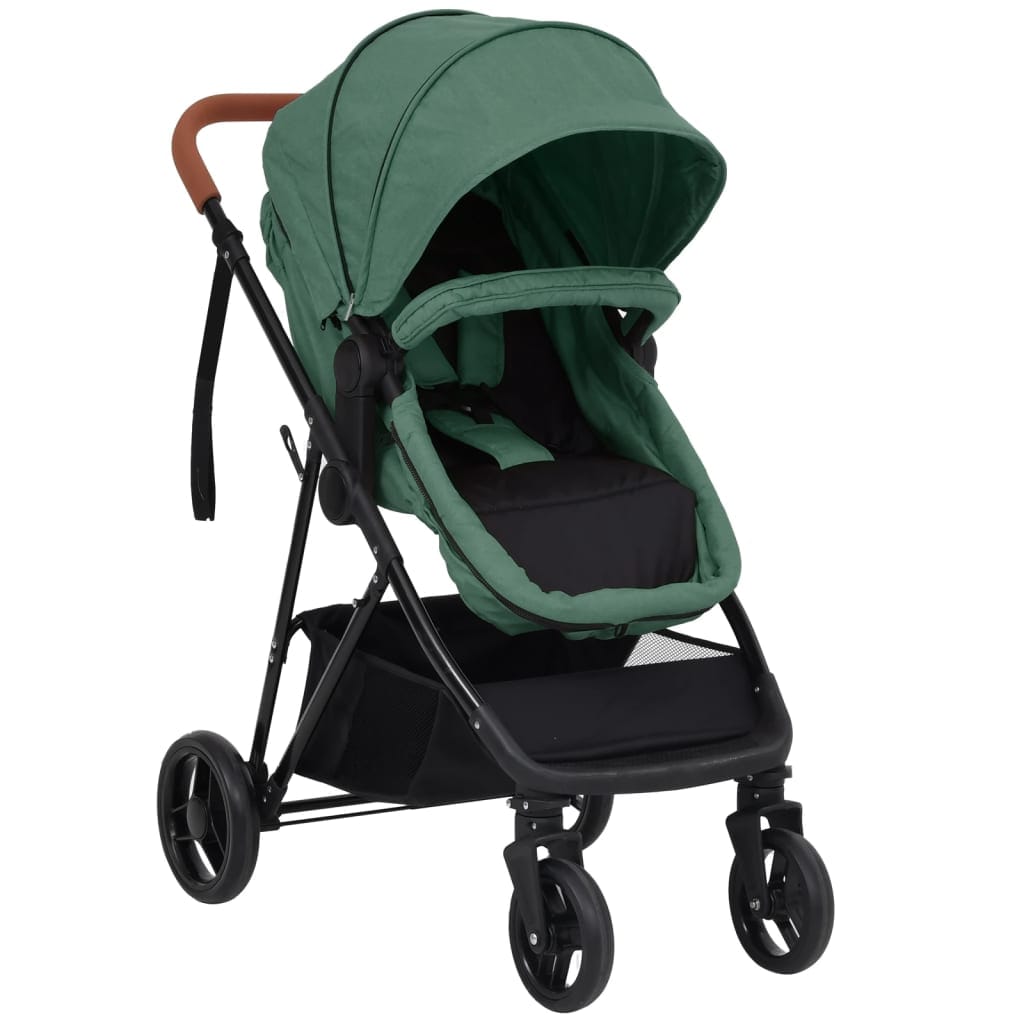 Poussette 2-en-1 Bébé Acier Vert et Noir – Convertible et Pliante