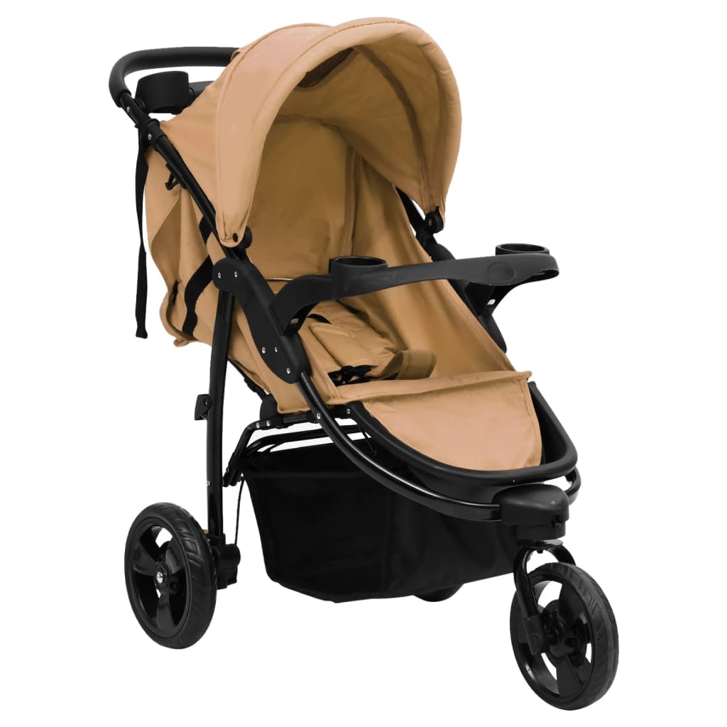 Poussette bébé 3 roues taupe noir acier pliable panier