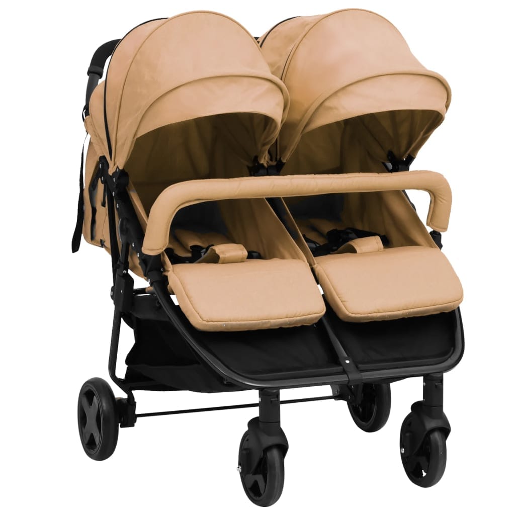 Poussette deux places pliable acier pour jumeaux taupe noir