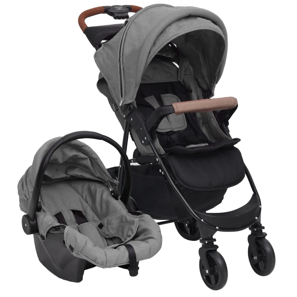 Poussette 3 en 1 Bébé Gris Acier Robuste Inclut Siège Auto