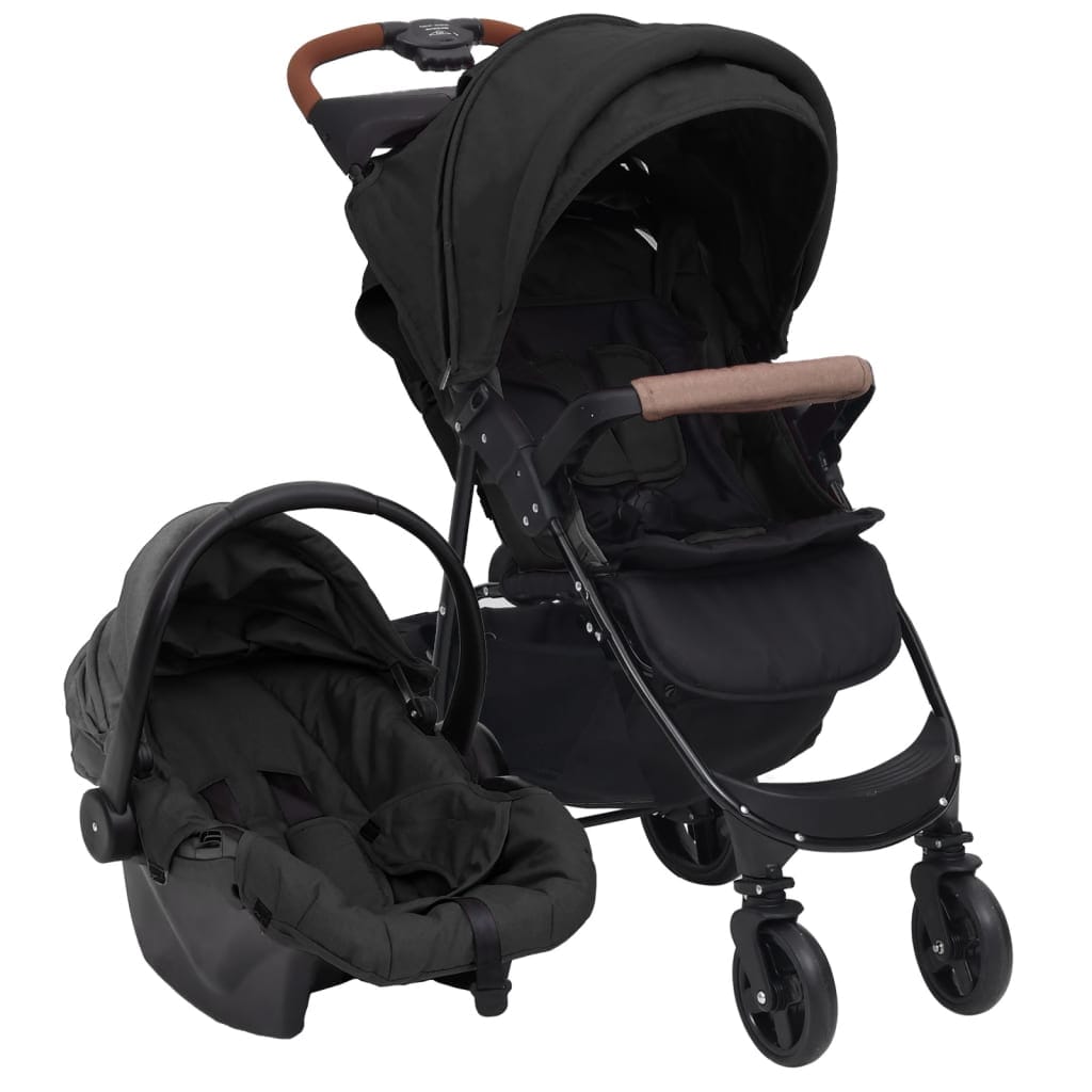 Poussette 3-en-1 Bébé Anthracite Acier Pliante Siège Auto