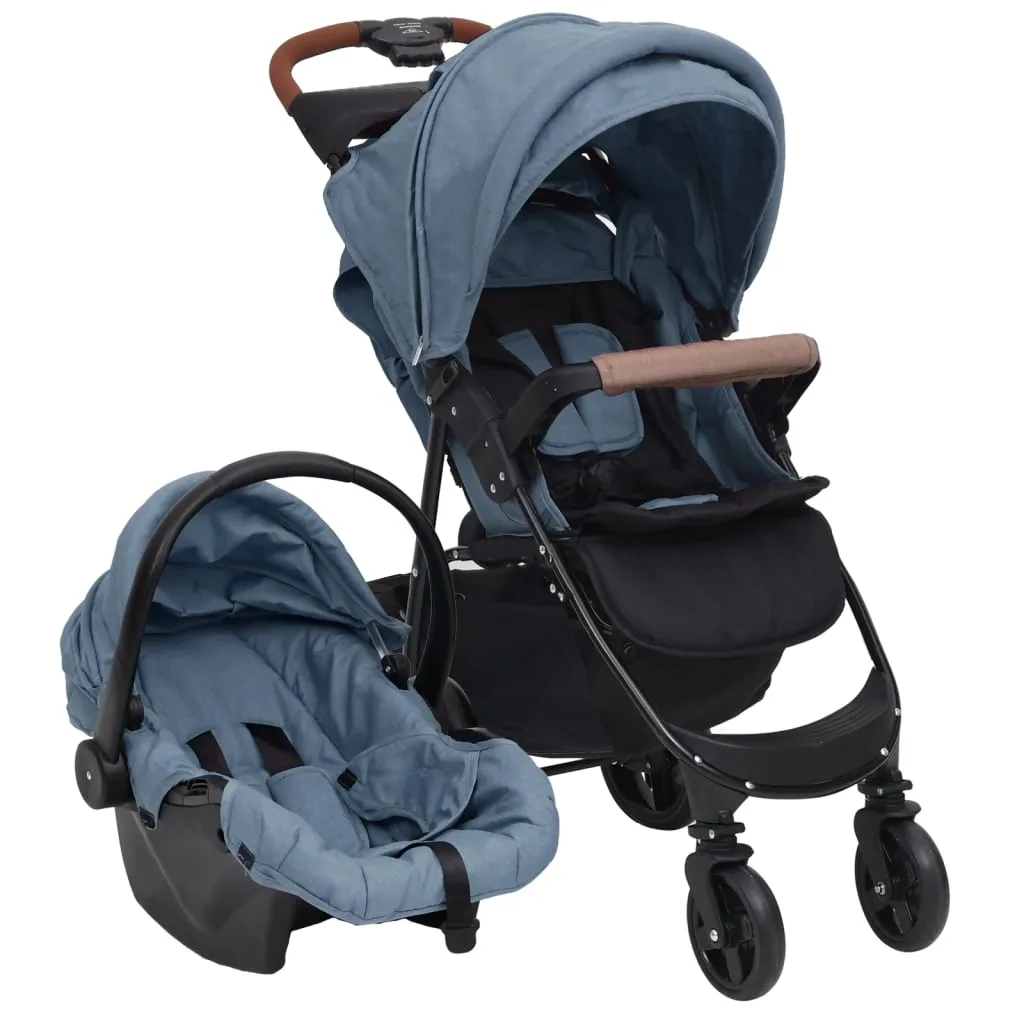 Poussette 3 en 1 bébé bleu marine acier confortable