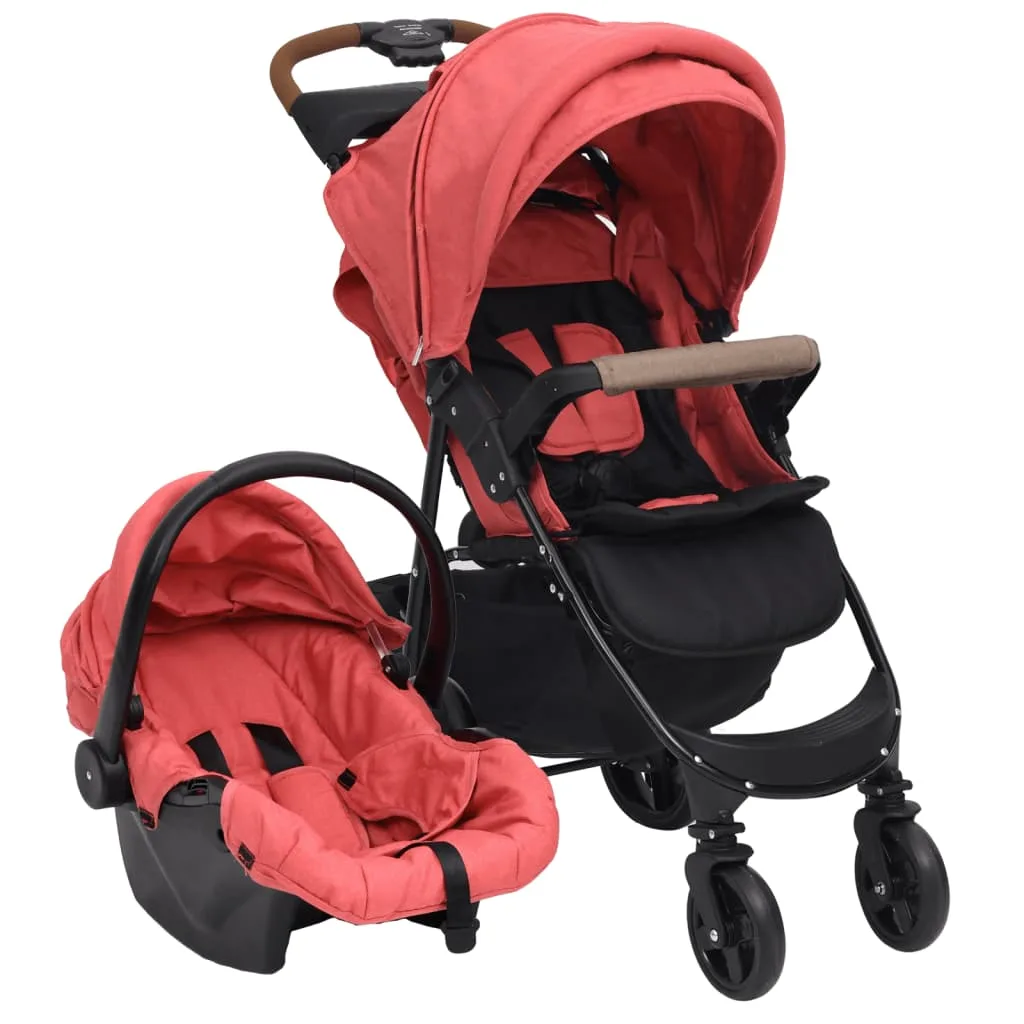 Poussette 3-en-1 bébé Rouge Acier Siège Auto Nacelle Inclus