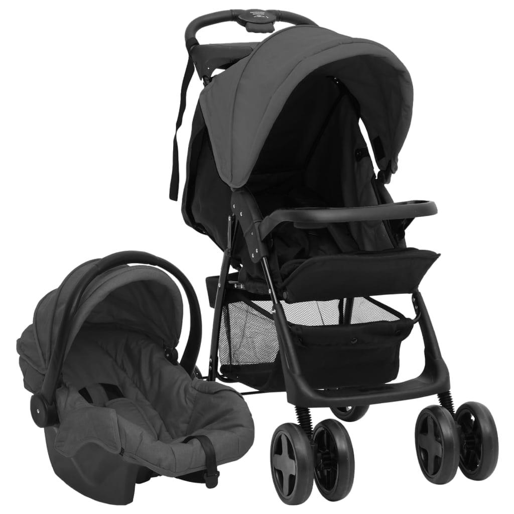 Poussette 3 en 1 bébé gris noir acier pliante confort