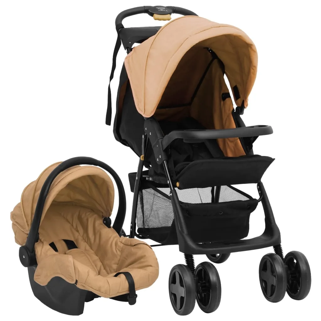 Poussette 3 en 1 Bébé Taupe Noir Acier Robuste Confort