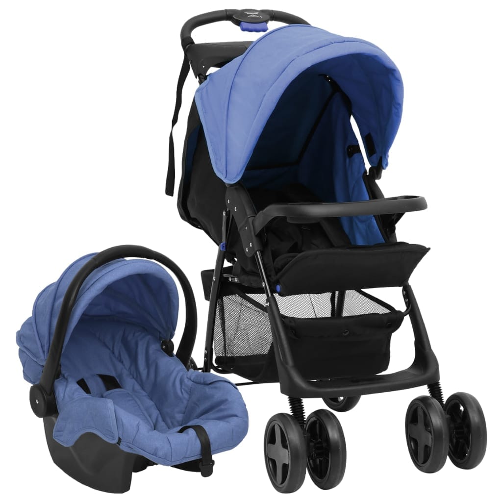 Poussette 3-en-1 Bébé Acier Bleu Marine Noir Confort