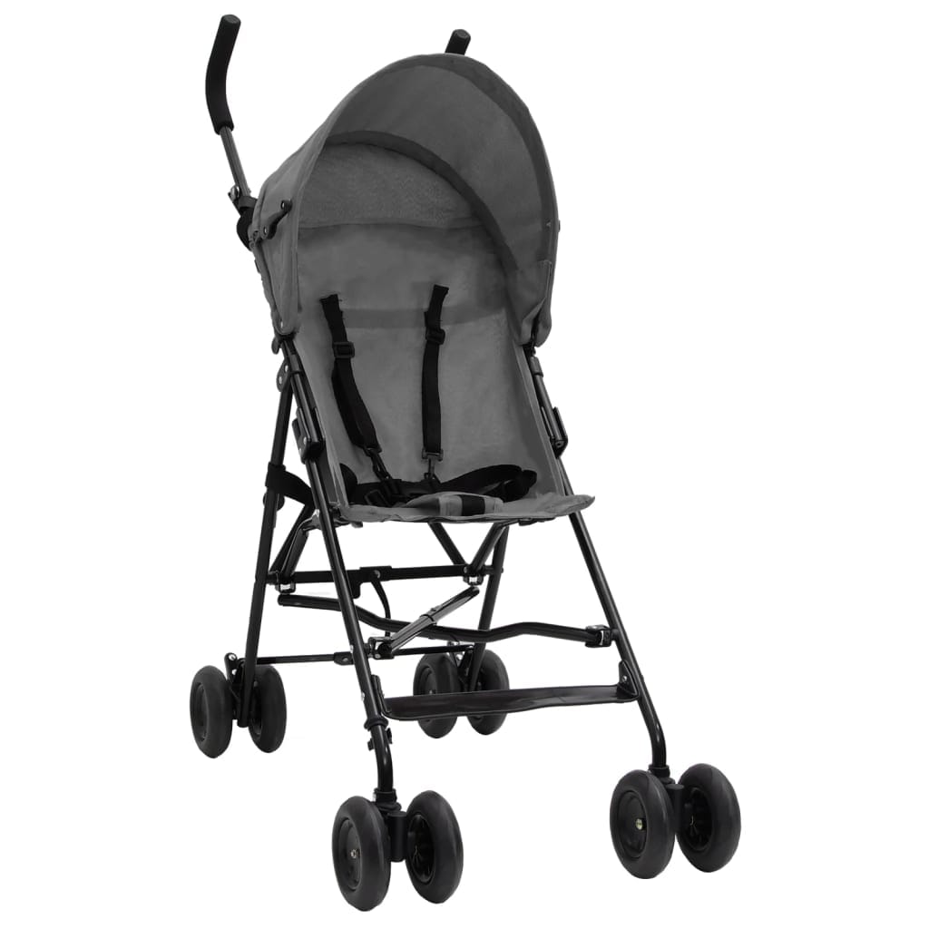 Poussette bébé pliante acier confortable gris et noir