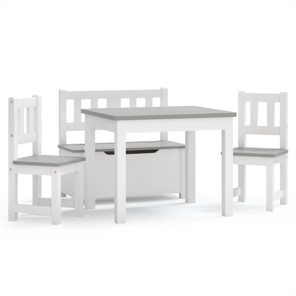 Ensemble table chaises enfants 4 pièces Blanc Gris MDF