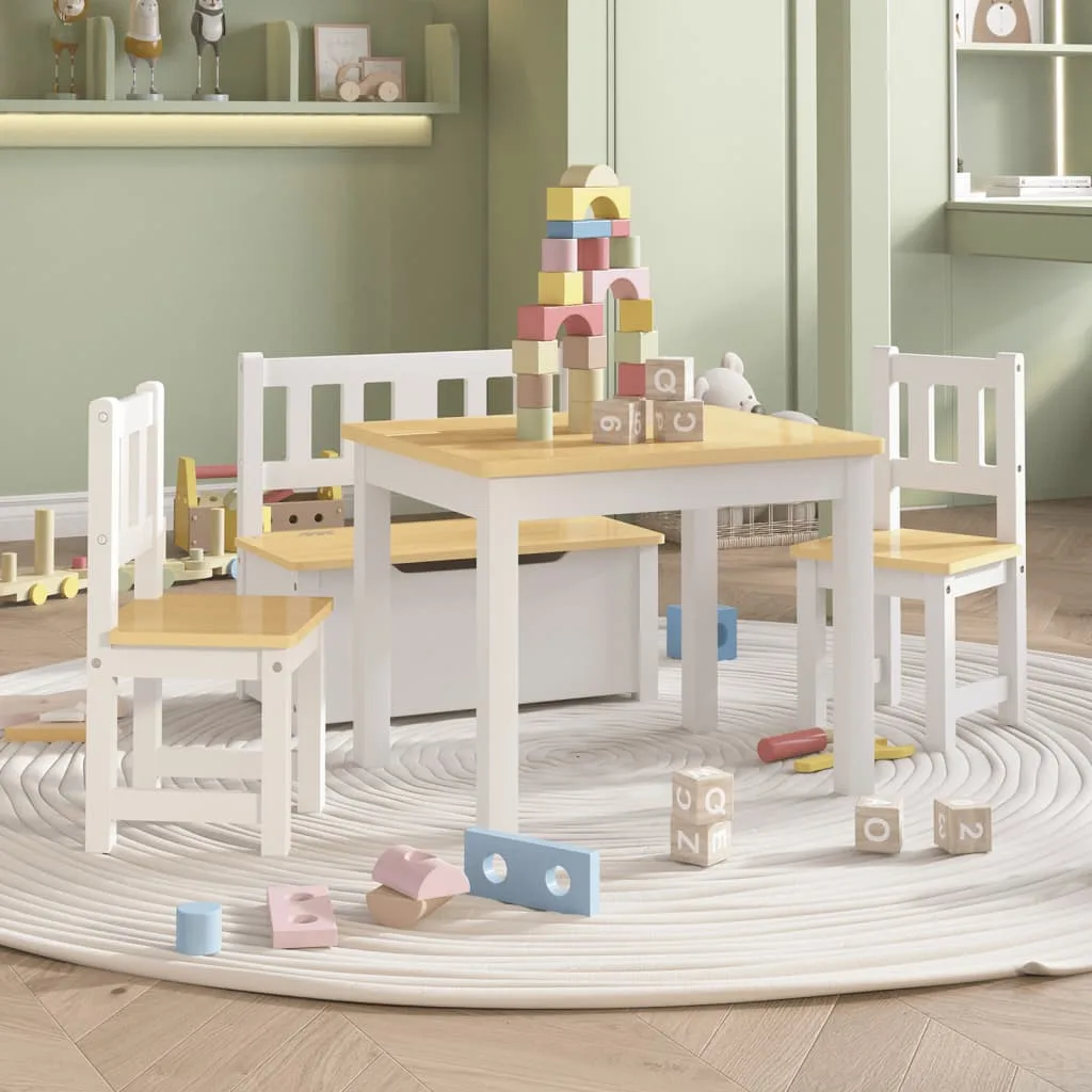 Ensemble table chaises enfants 4 pcs blanc beige MDF
