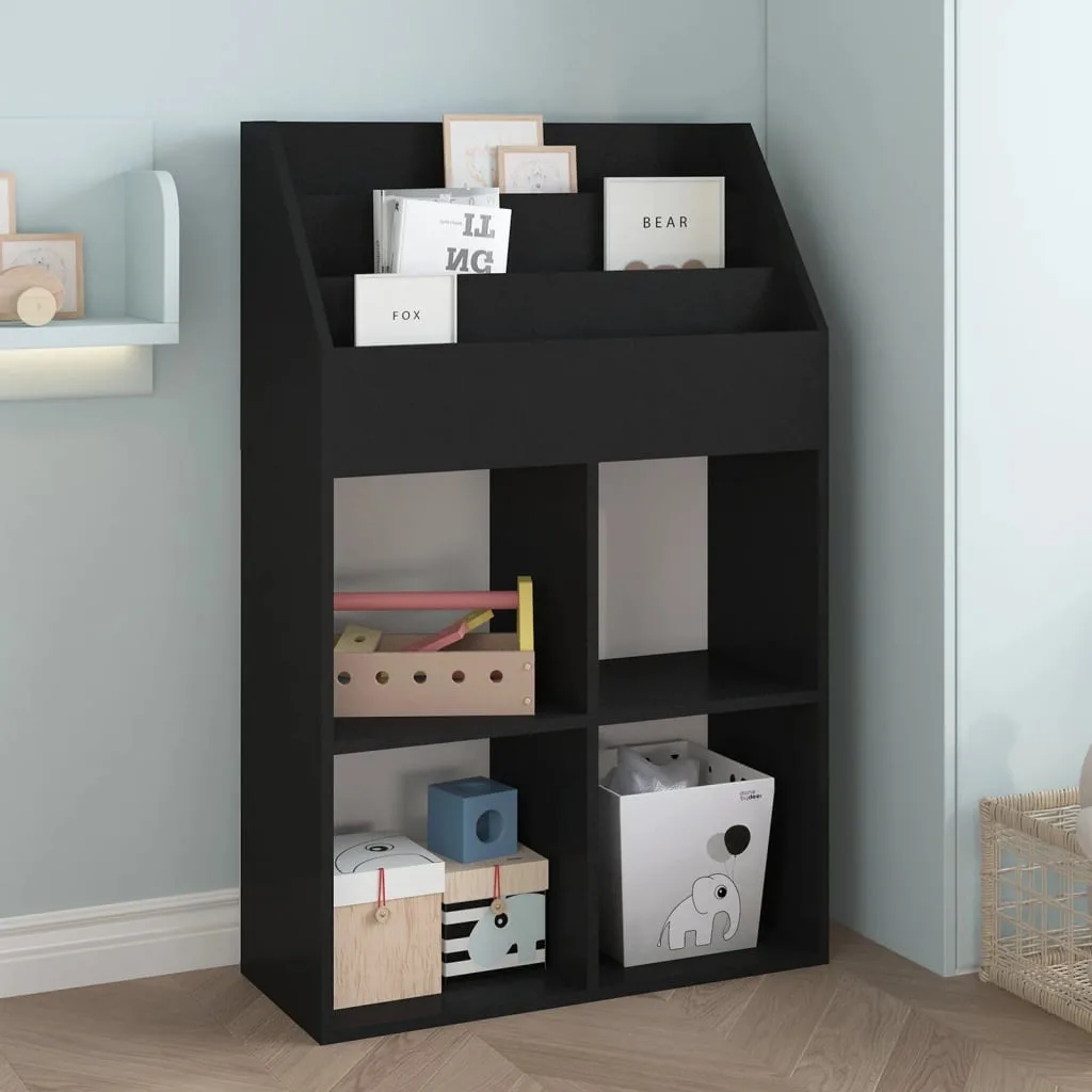 Porte-revue Enfants Noir 71x30x114 cm 7 Étagères Aggloméré