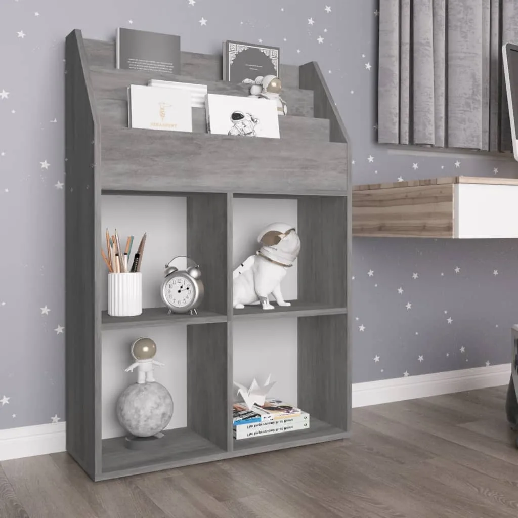 Porte-revue enfants gris béton – Organisateur livres 7 étagères