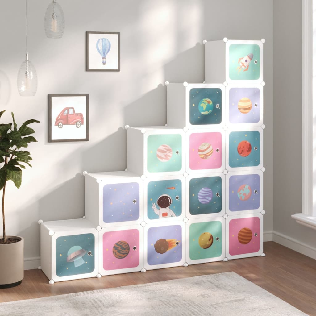 Armoire Rangement Enfants 15 Cubes Blanc PP Plastique Solide