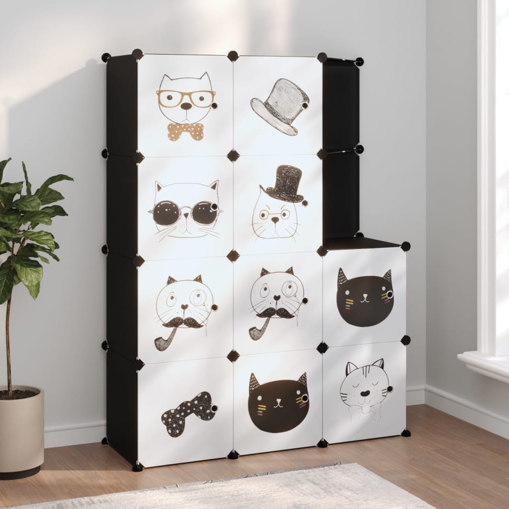 Armoire Rangement Enfants Cubes Noir 10 Compartiments PP