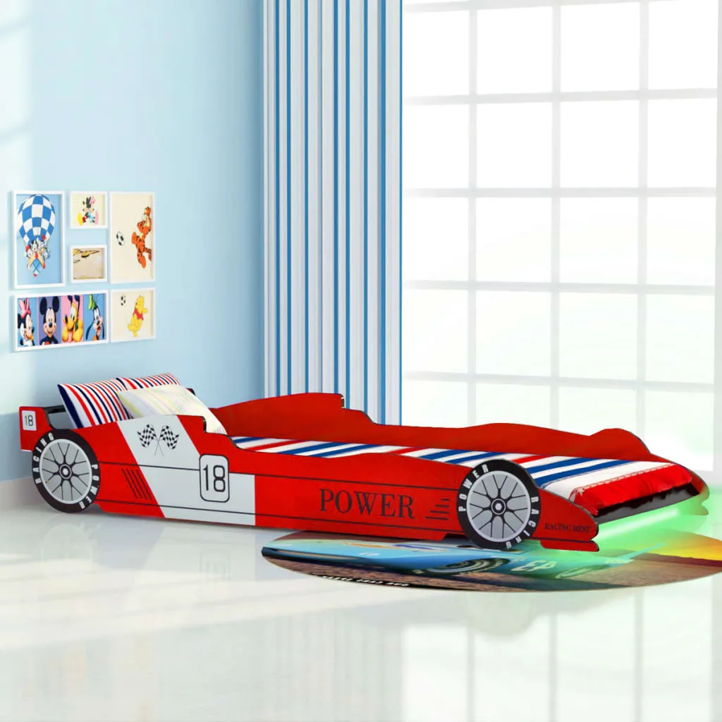 Lit Voiture Enfants LED 90x200cm Rouge – Sécurisé