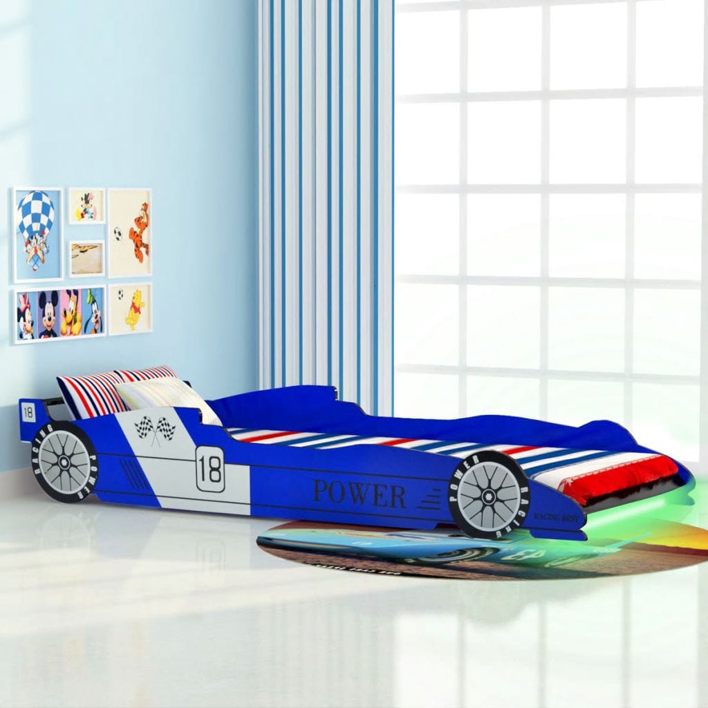 Lit voiture enfant LED bleu 90×200 cm télécommande inclus
