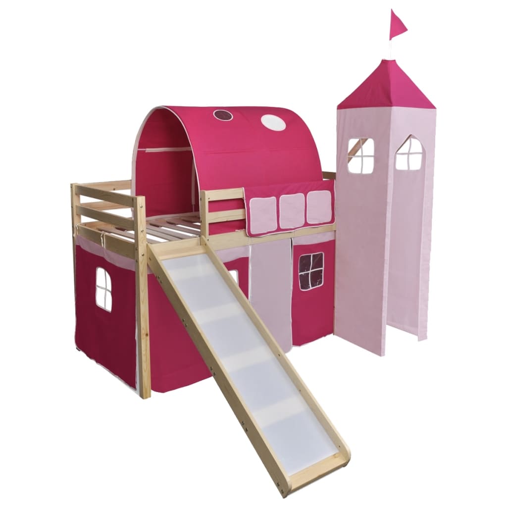 Lit Mezzanine Enfant Château Rose Toboggan Échelle 90×200