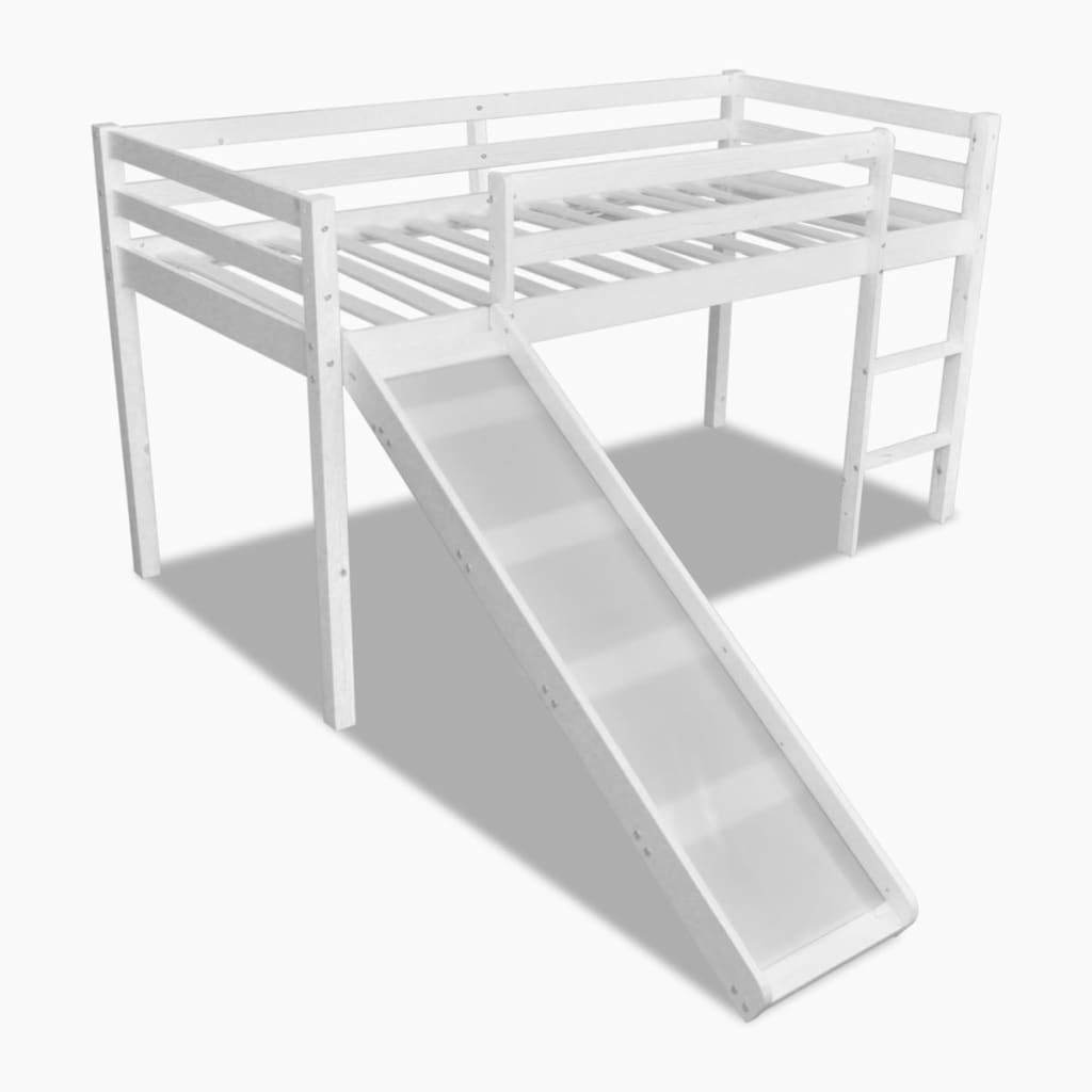 Lit Mezzanine Enfants Toboggan Échelle Bois Blanc 90×200