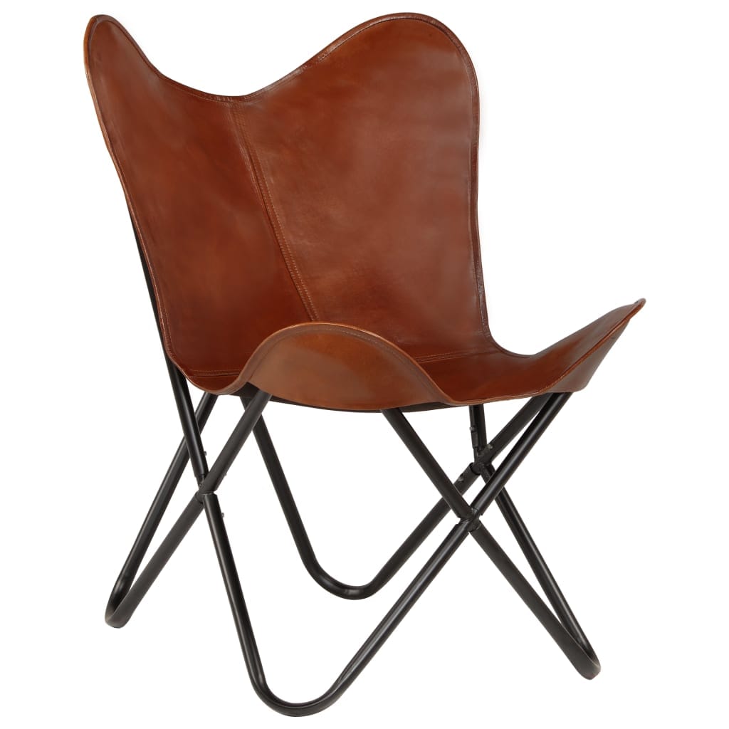 Chaise Papillon Cuir Véritable Marron Enfant Design Rétro