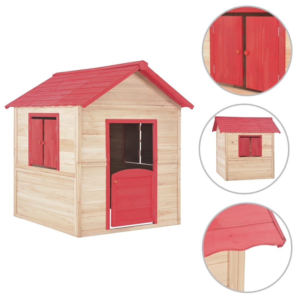 Maison de jeu bois 128cm rouge – Cabane jardin sécurisée