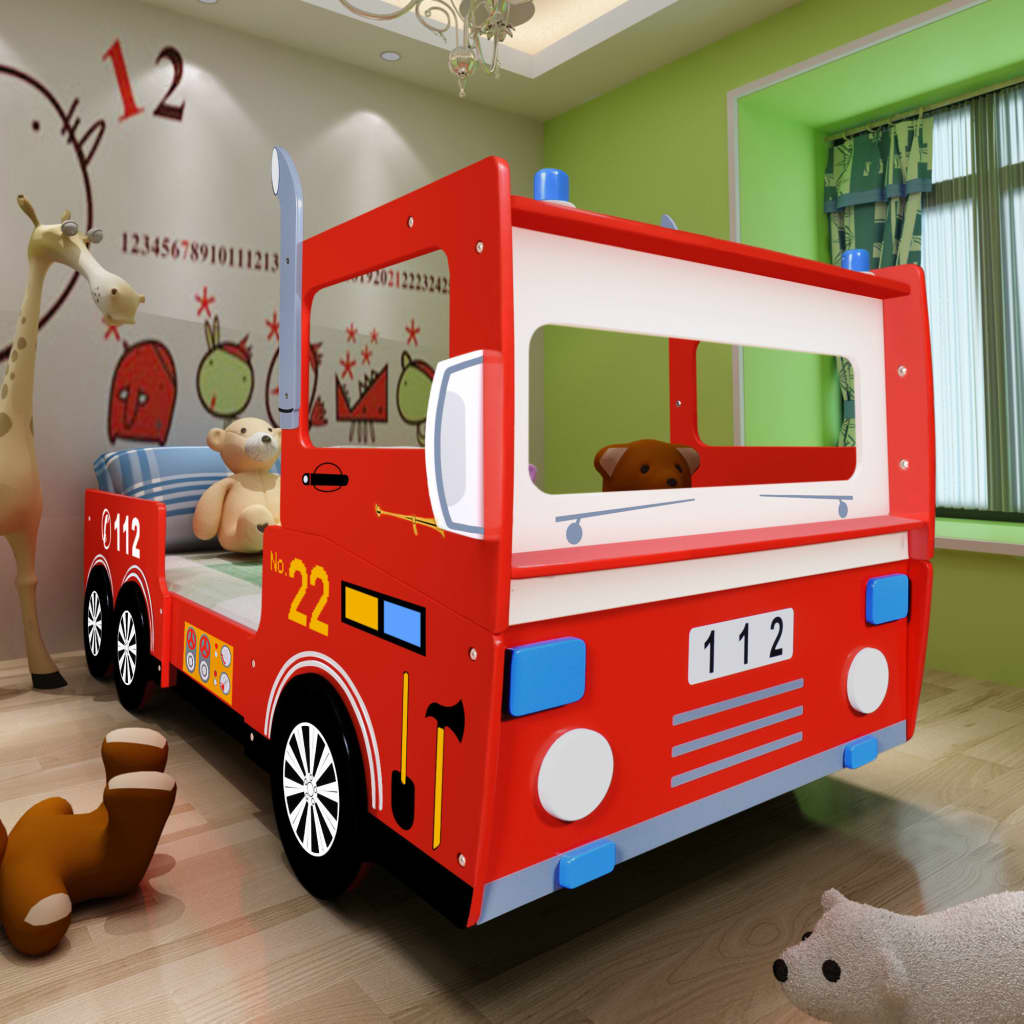 Lit enfant camion pompier rouge 200 x 90 cm design sécurisé
