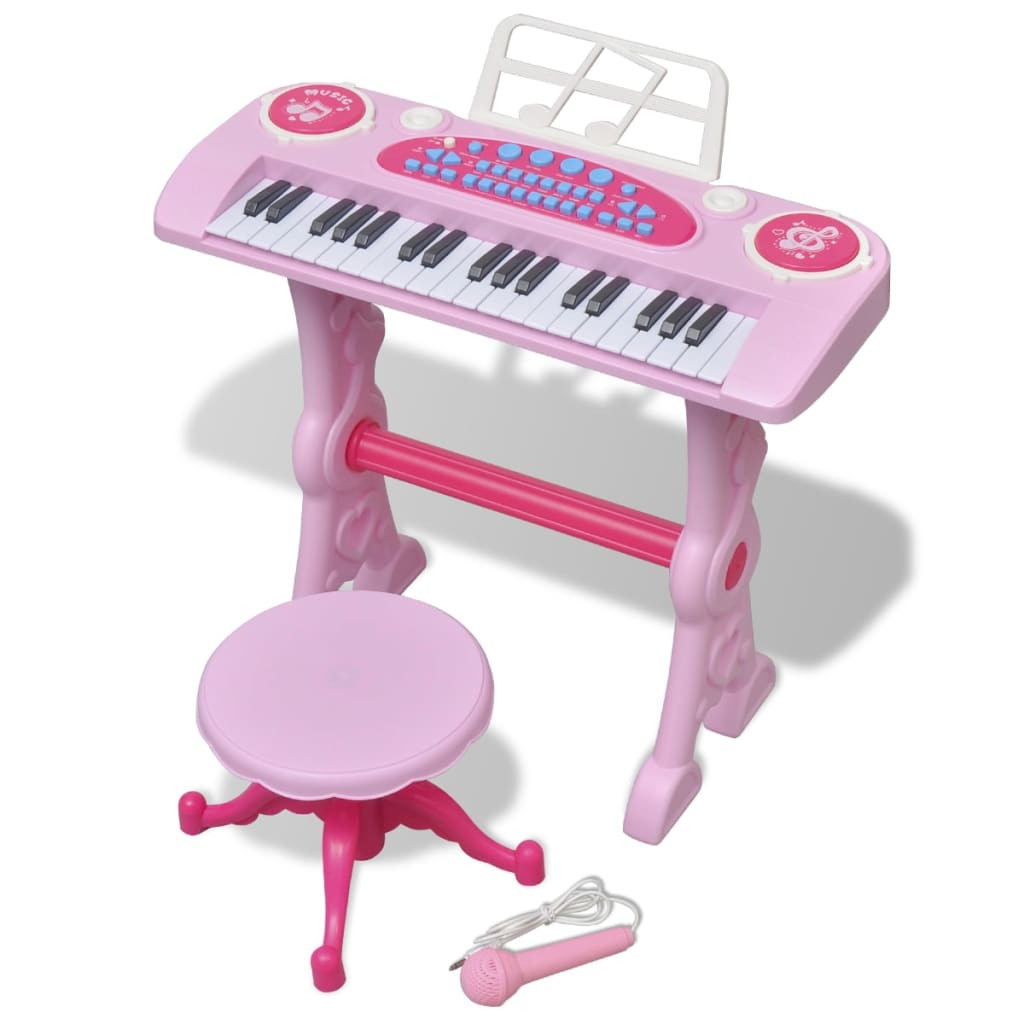 Clavier Jouet Enfants 37 Touches Rose Tabouret Microphone