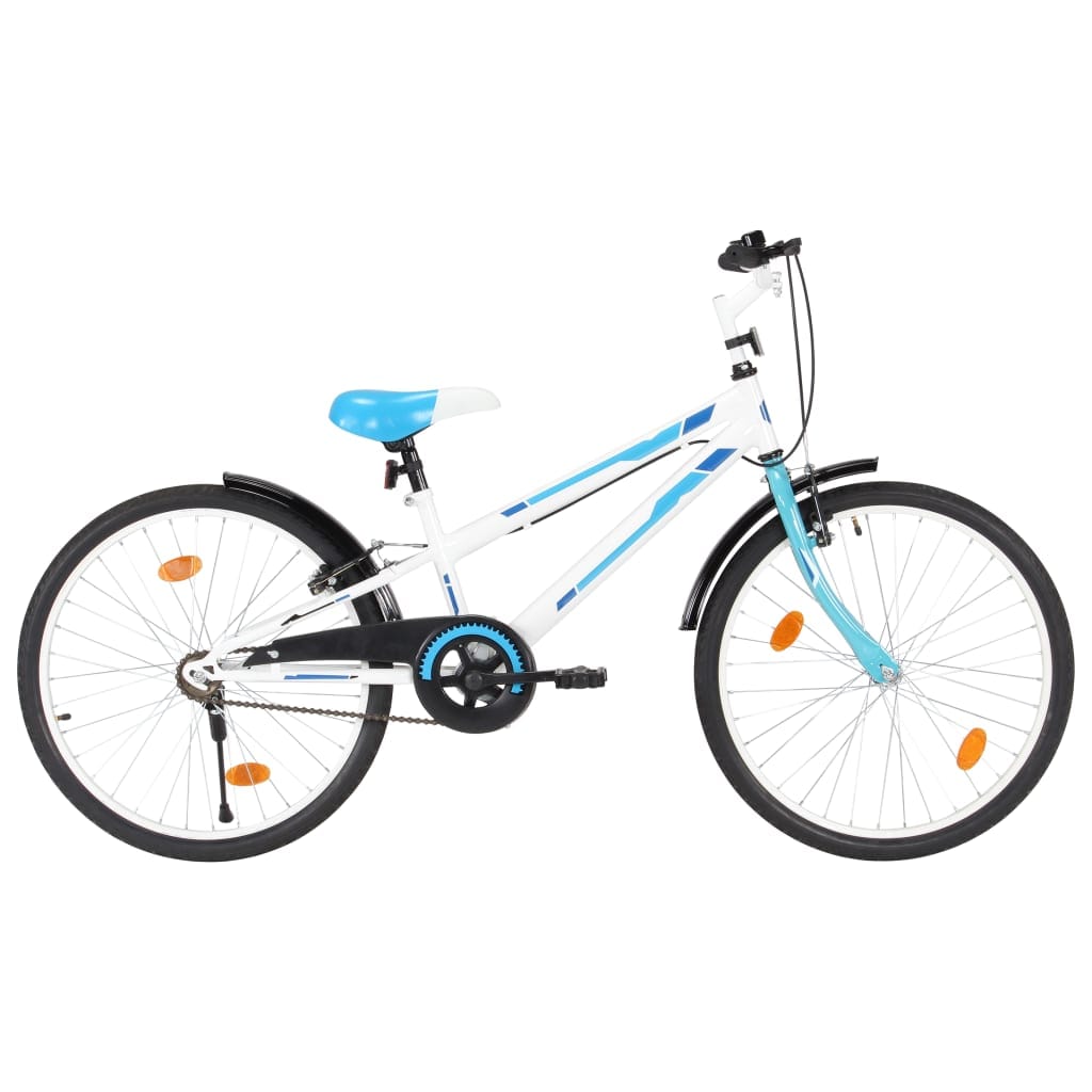 Vélo pour enfants 24 pouces bleu blanc garde-chaîne et guidon réglable